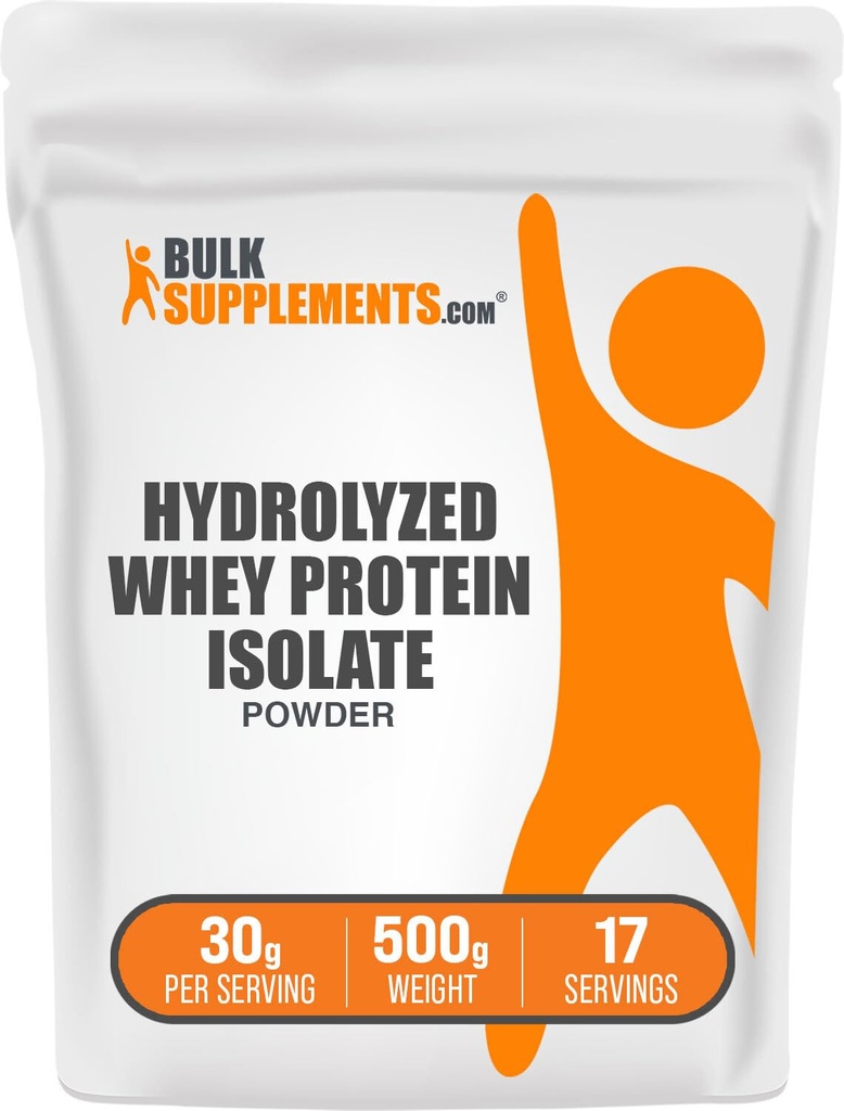 BulkSupplements.com Polvere isolata di proteine del siero di siero idrolizzato - Proteine dell'isolato del siero di siero di siero di siero di siero di siero - senza glutine e senza glutine, 30g per porzione, 500g (1.1 lbs) (pacchetto di 1)