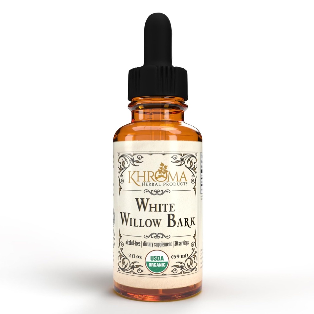 Khroma Herbal Products Organic White Willow Bark 30 Servings - 800 MG Per Serving - 2 FL OZ Liquid in una bottiglia di vetro - Salix Alba