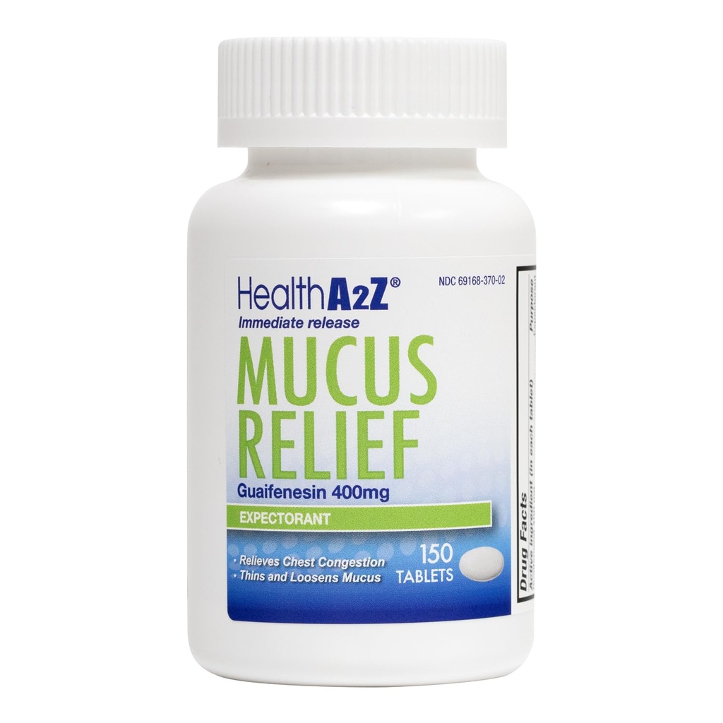 HealthA2Z® Mucus Relief | Guaifenesin 400mg | Expectorant di rilascio immediato | Chest Congestion & Mucus Relief | 150 compresse