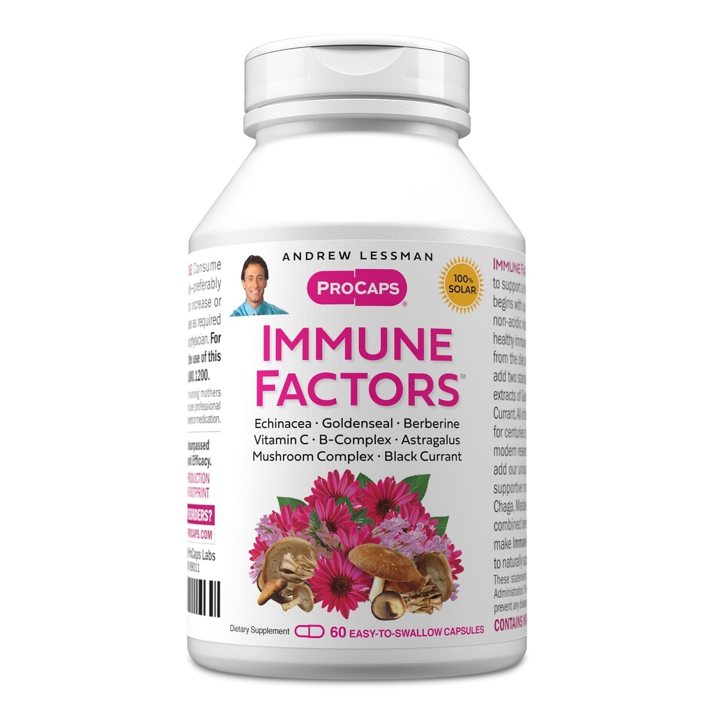 ANDREW LESSMAN Immune Factors 60 Capsule - Echinacea, Goldenseal, Vitamina C, Astragalus, Berberina, Mushroom Blend, Black Currant. Supporta e promuove il sistema immunitario e le difese naturali