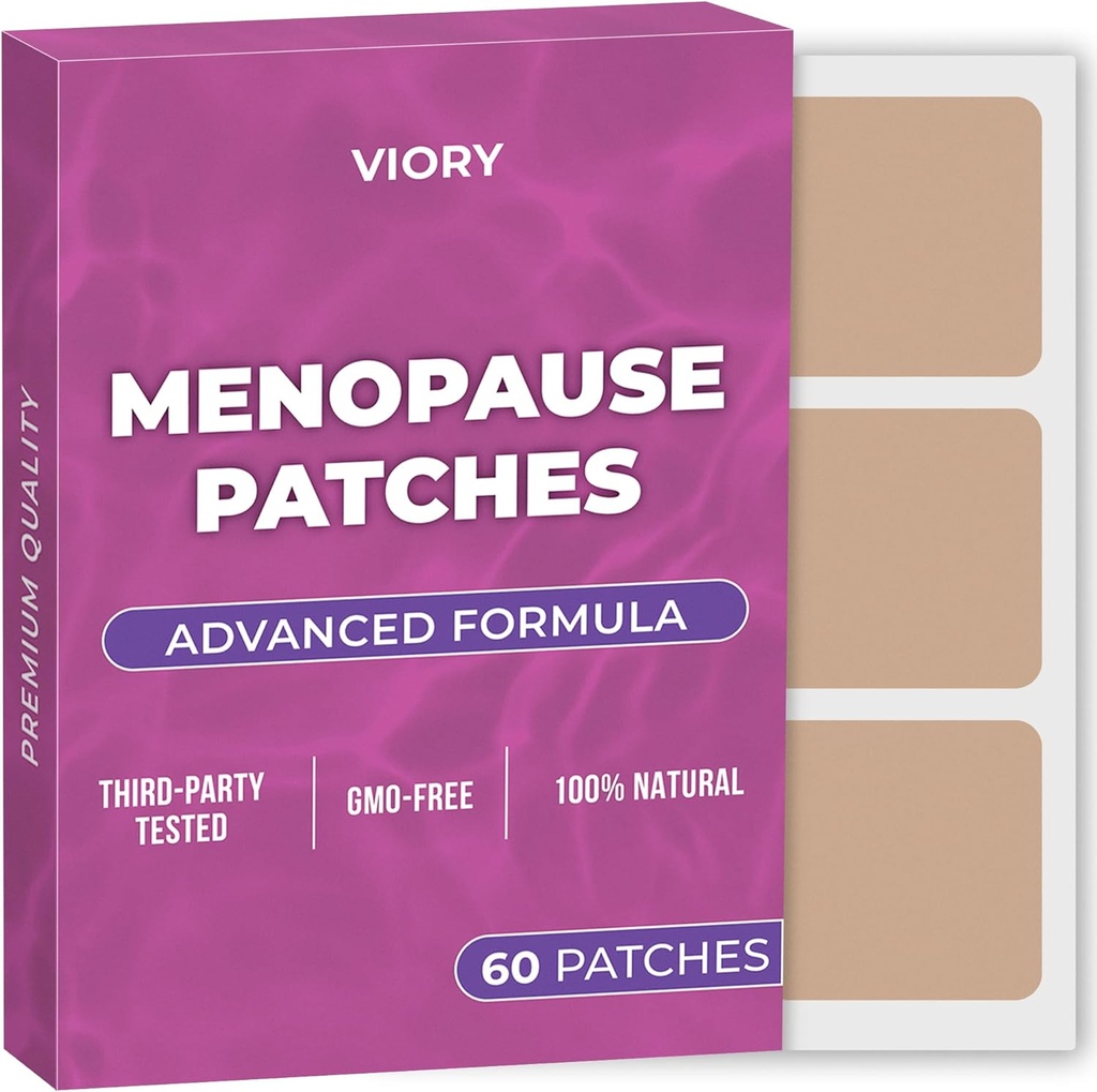 Patchs de soulagement de la ménopause (paquet de 60) - 100% naturel - avec biotine, D, curcumine curcumine, B12 - Formule améliorée