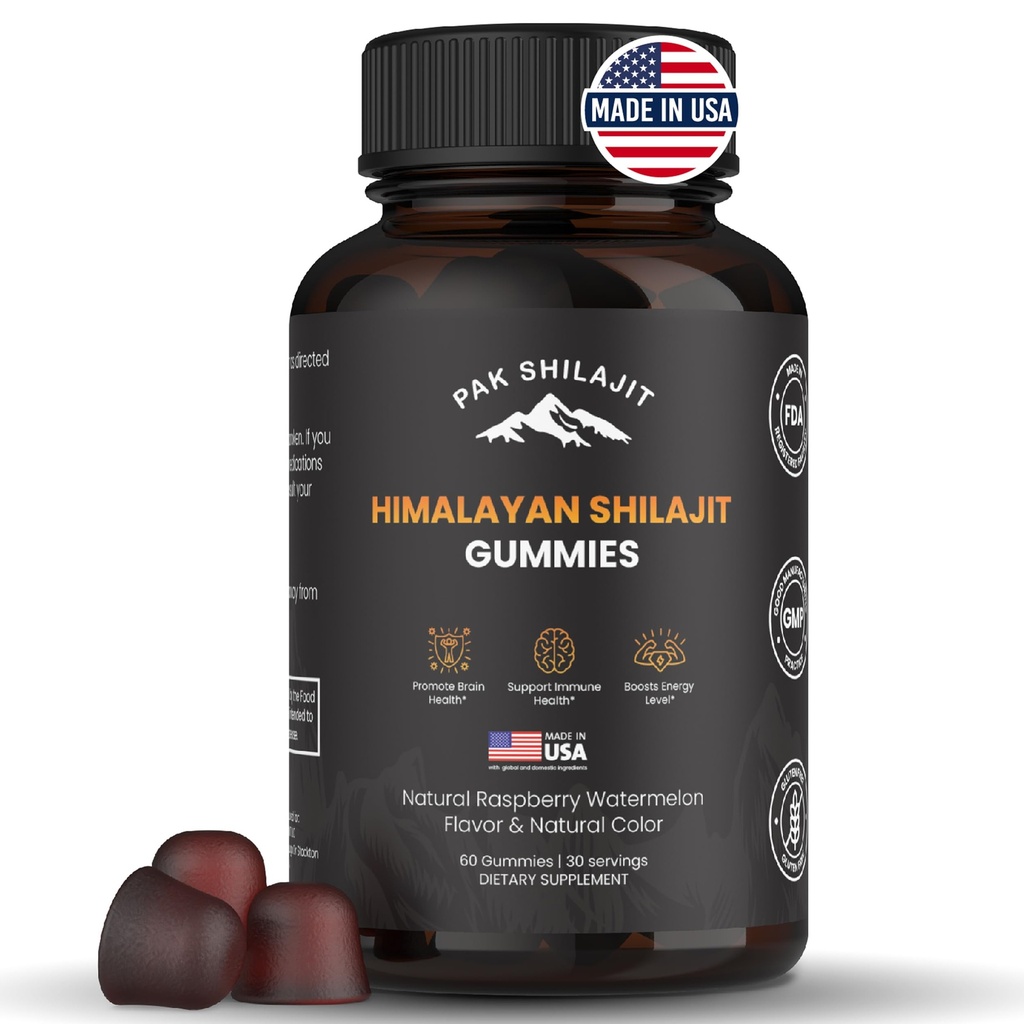 Pure Sundried Himalayan Shilajit Gummy for Men & Women | Organic Shilajit Gummies | Natural 85 Plus Trace Minerals Fulvic Acid | Energy, Immunity | Sugar-Free 60 Healthy Gummy