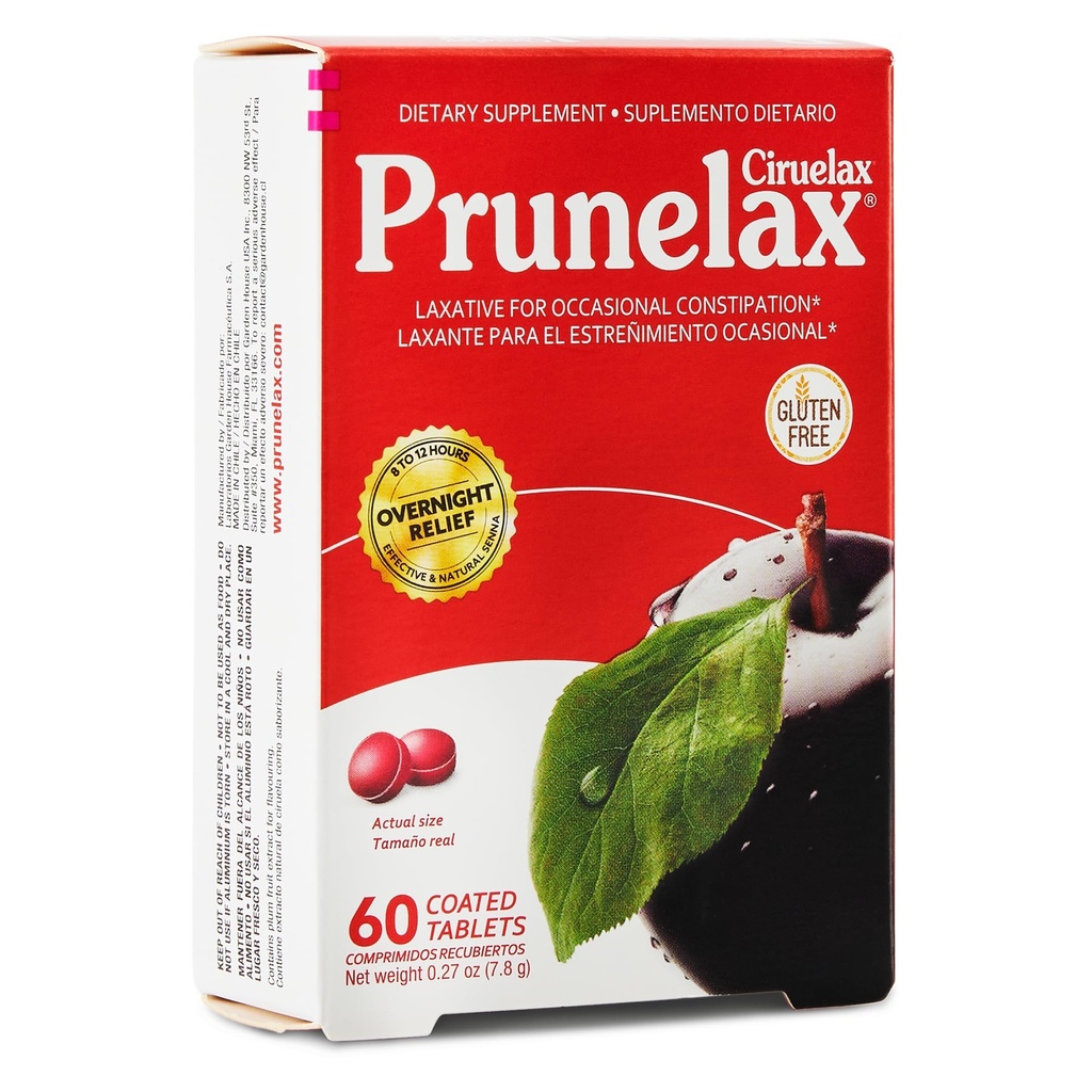 Prunelax Ciruelax Reguläre Stärke Laxative Mini Tablets - Übernachten Relief für okzionale Verstopfung, Senna Extract, Vegan & Glutenfrei, Sanftes Relief - 60ct