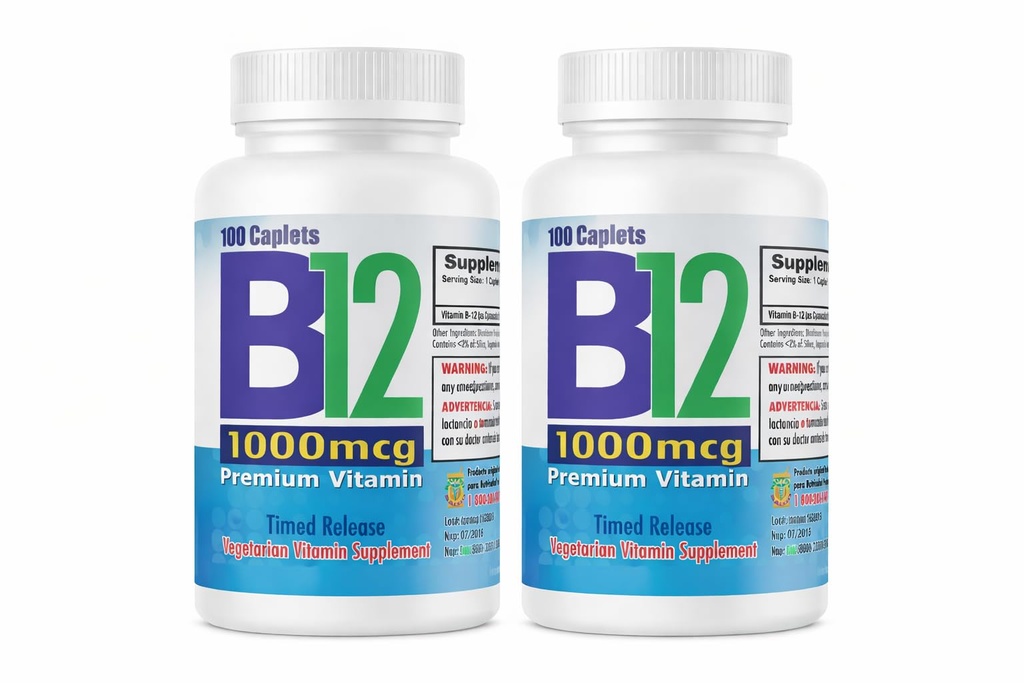 Nutrisalud Produkte Vitamina B12 de alta potencia, 1000mcg, Set de 2 frascos con 100 tabletas c/u. Combate Anemia, fatiga, aumenta la energia, revitaliza el sistema nervioso.