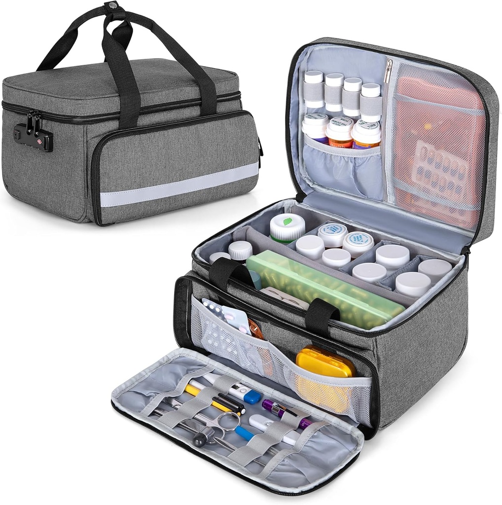 CURMIO Pill Bottle Organizer Aufbewahrung, Medication Lock Box für Pill Organizer und medizinische Versorgung, Grau (gemaltes Design)