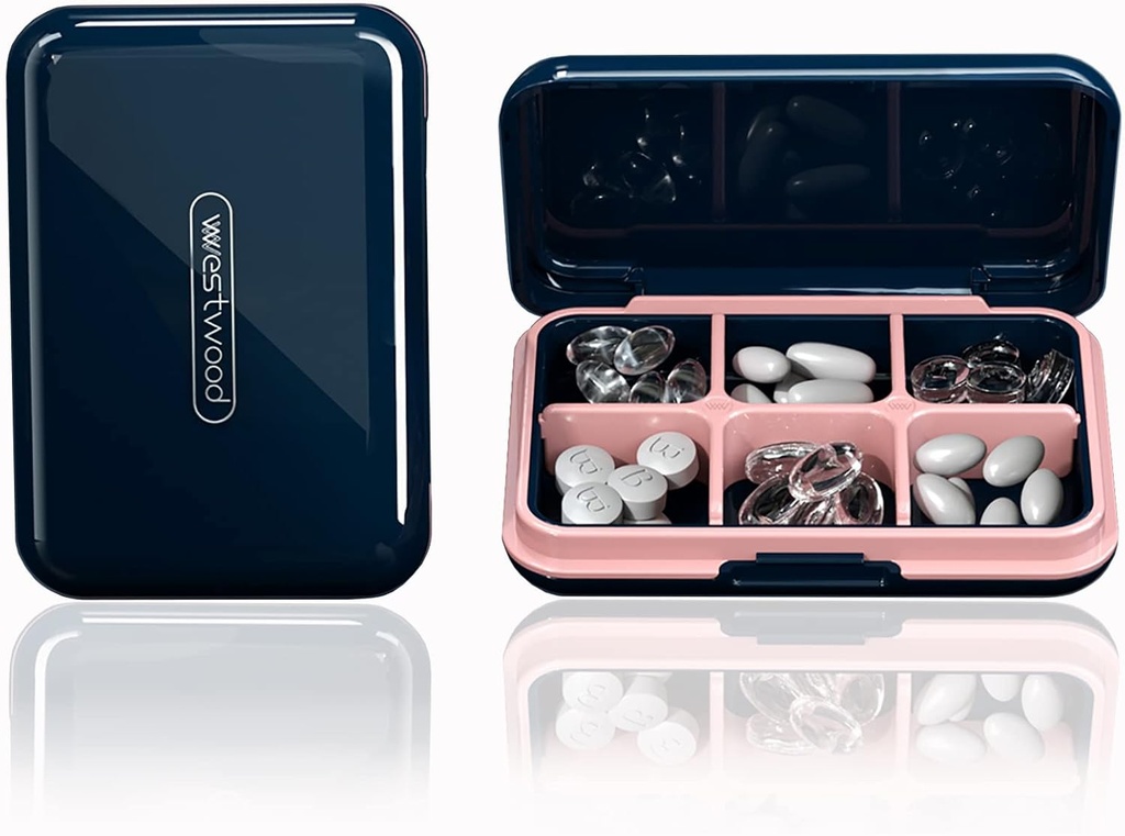 DUBSTAR viaggio Pill Organizer Moisture Impermeabile Piccolo Pill Box per Pocket Purse 6 scomparti Portable Pill Case Medicine Vitamin Holder Container,Blue