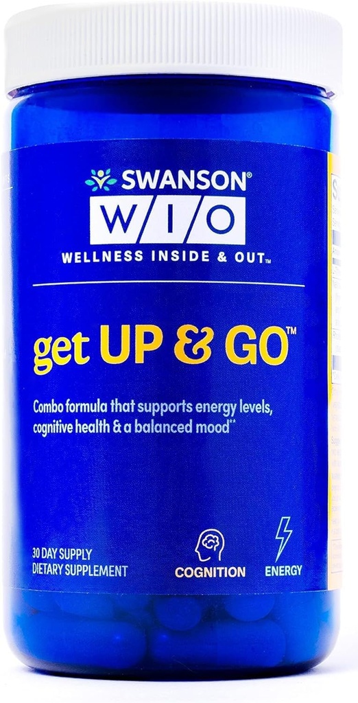 Swanson WIO UP & GO Cognition, équilibré, plus d'énergie avec thé vert, haricots de café vert, L-théanine, et Rhodiola, végétalien, bien-être, 60 capsules de légumes (30 jours d'approvisionnement)