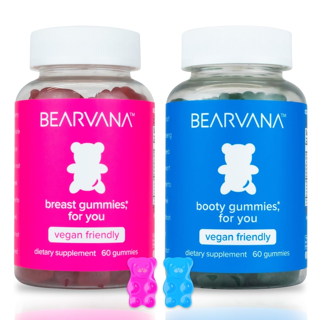 BEARVANA Top & Peach Support Combo Pack Gummi für Damen | 9 Kräuterextrakte einschließlich Fenugreek, Maca & Fennel | Essential Vitamins | Berry Flavor | 2-Pack (120 Gummi)