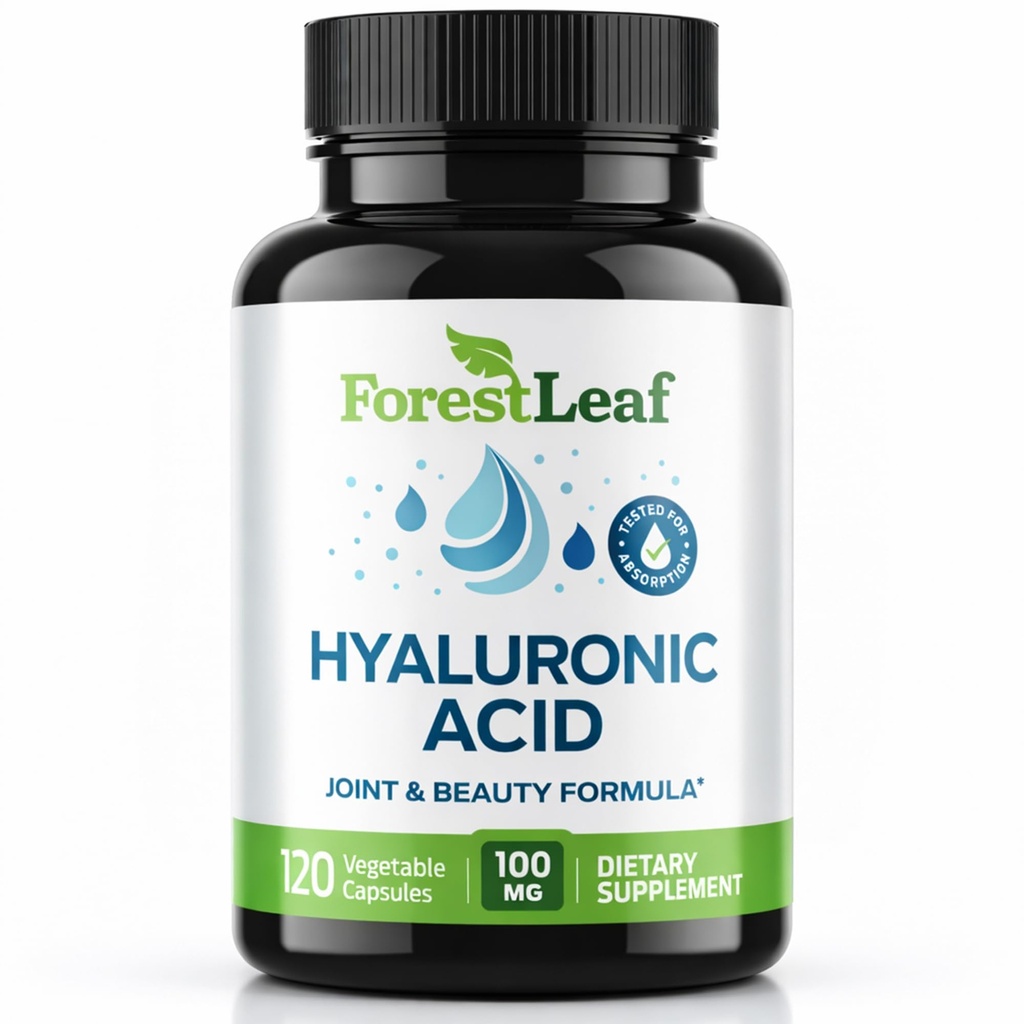 ForestLeaf Hyaluronsäure Ergänzungen | 100mg Hohe Bioverfügbare Hyaluronsäure Pulver Kapseln + 50mg VIT C | Unterstützt Haut Hydration, Gelenkschmierung, Anti-Aging, Haar & Nails | 120 Caps