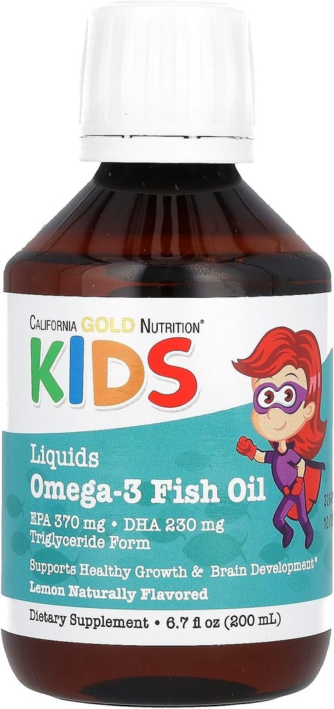 California Gold Nutrition Norwegian Kids Omega-3 Huile de poisson, Citron naturel, 6,7 fl oz. (200 ml)