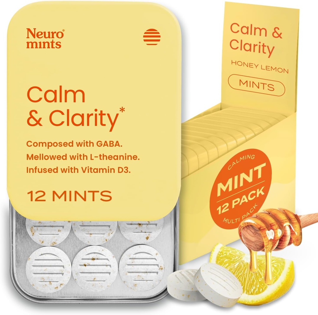 NeuroGum Calm & Clarity Mints (144 Pezzi) - Zucchero Libero con L-teanina + GABA + Vitamina D3 - Integratori cerebrali Nootropici per la Memoria - Migliora la calma, Rilievo di stress per gli uomini e le donne - Honey Lemon