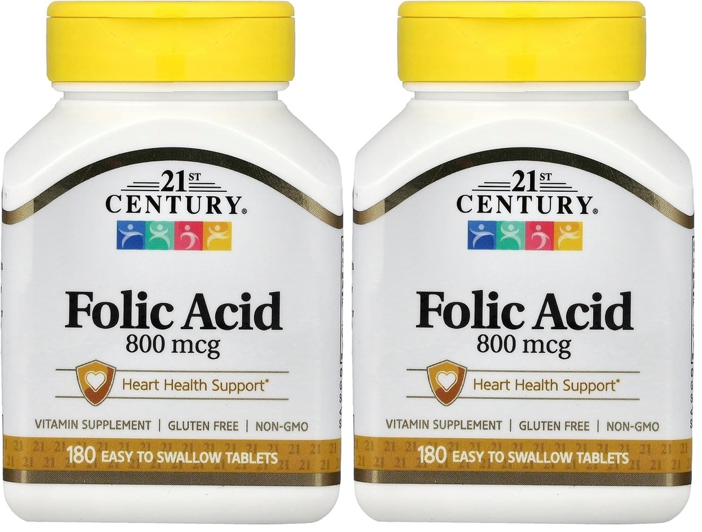 21st Century 800 mcg di acido folico compresse, assortito, 180 conteggio (pacchetto di 2)