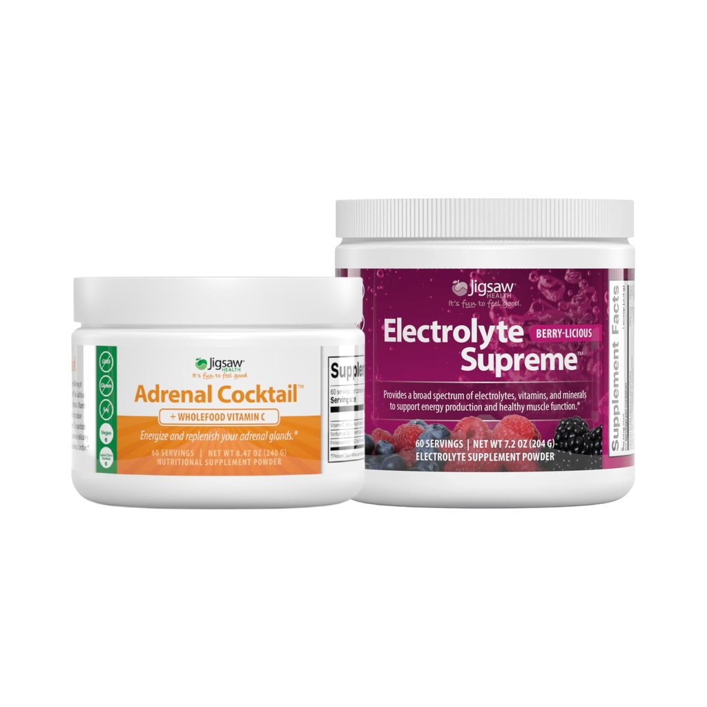 Jigsaw Health Bundle | Cocktail surrenale, 60 Servings (Jar), e Electrolye Supreme (Berry-Licious), 60 Servings (Jar)