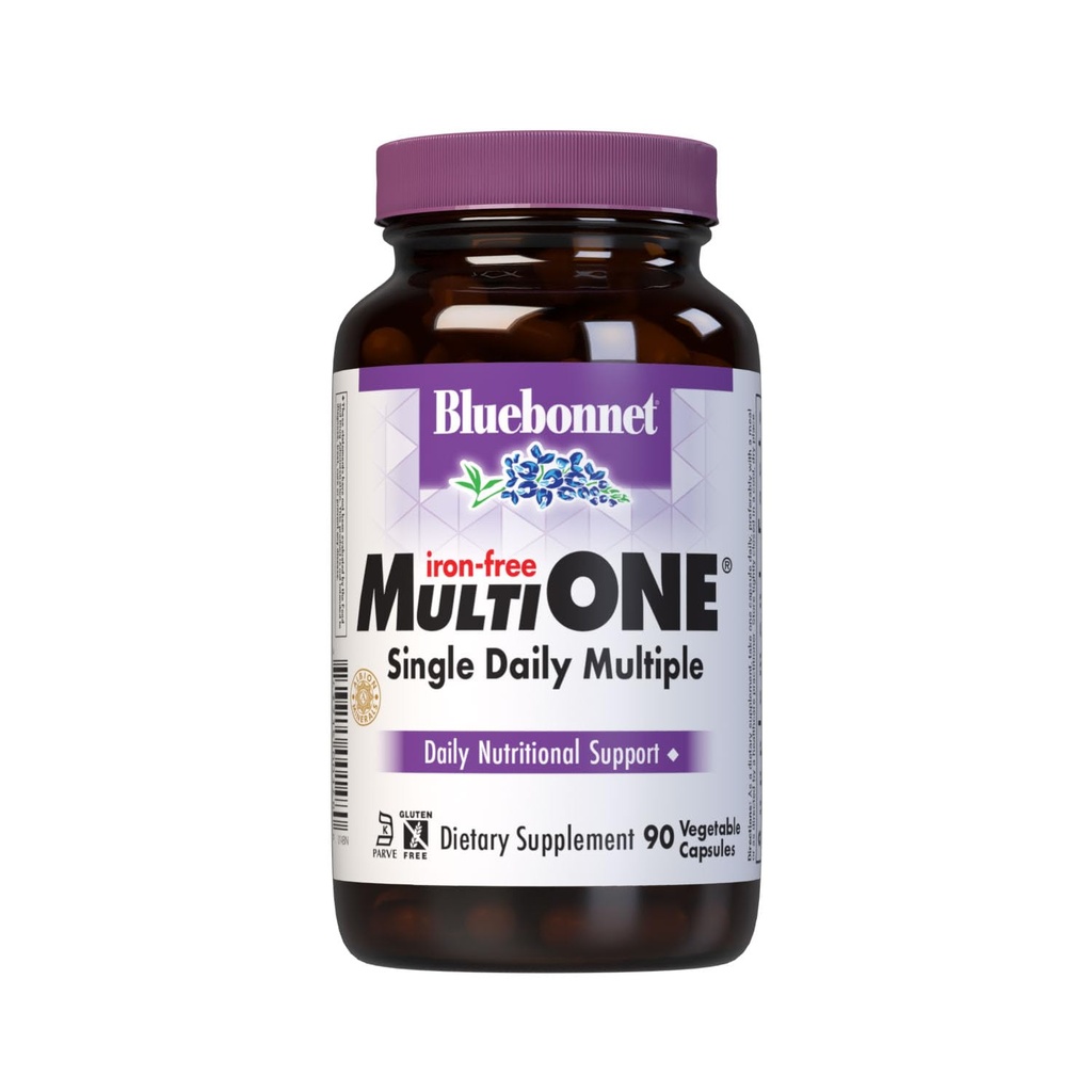 Bluebonnet Nutrition Multi One (Iron Free) Gemüsekapseln, komplettes Spektrum Multiple, B Vitamine, allgemeine Gesundheit, Gluten & Milch kostenlos, Kosher, 3 Monate Versorgung, Weiß, 90 Zähler