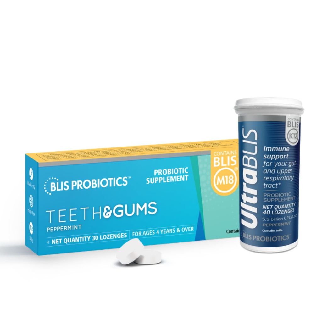 BLIS Teeth&Gums M18 + UltraBlis Probiotic Immune Support Supplemento K12