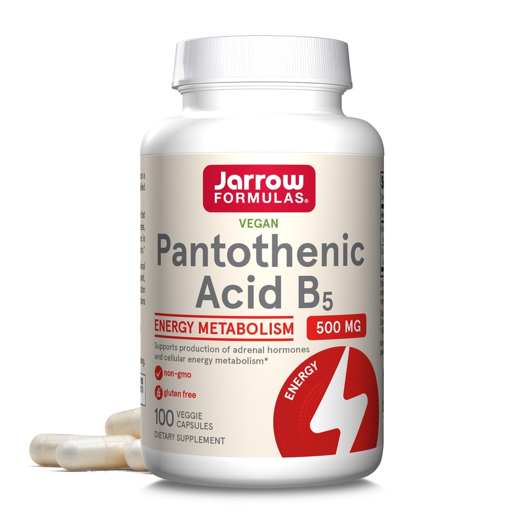 Jarrow Formulas Pantothensäure B5 500 mg - 100 Veggie Caps - Essential B Vitamin - Energy Production & Metabolism Support - 100 Portionen