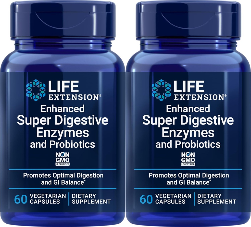 Estensione di vita Enzimi Super Digestivi e Probiotici, 60 capsule vegetariane (Pack of 2)