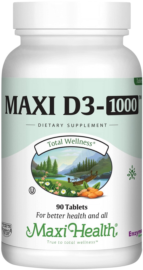 Maxi Salute Vitamina D3 1000 IU Integratore alimentare - Facile da ingoiare - Odorless & Tasteless - Supporta l'assorbimento di calcio, la salute immunitaria e la salute di ossa nelle donne e negli uomini adulti - 90 compresse