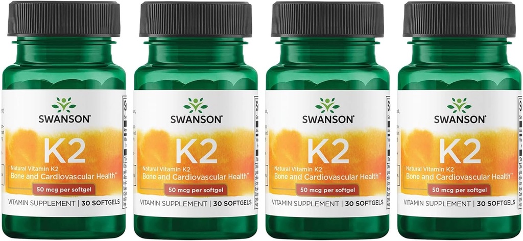 Swanson Natural Vitamin K2 (Menaquinone-7 da Natto) 50 mcg 30 Sgels (4 Confezione)