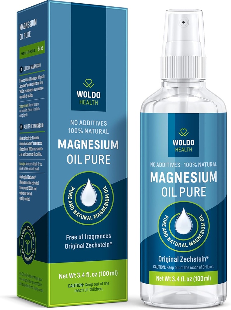 Olio di Magnesio Spray Zechstein cloruro 3.4 Oz – puro, naturale e con la concentrazione più alta
