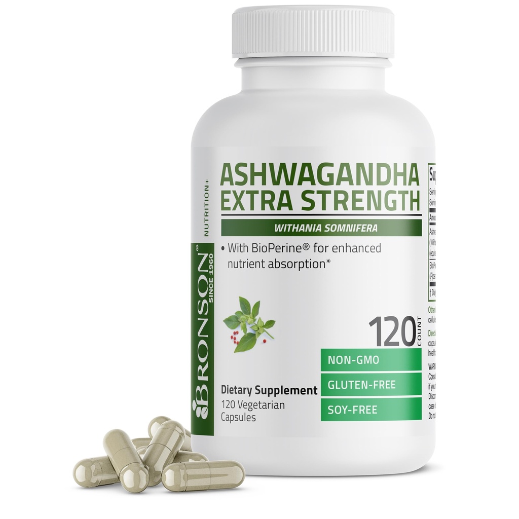 Bronson Ashwagandha Extra Strength Stress & Stimmung Unterstützung mit BioPerine - Non GMO Formel, 120 Vegetarische Kapseln