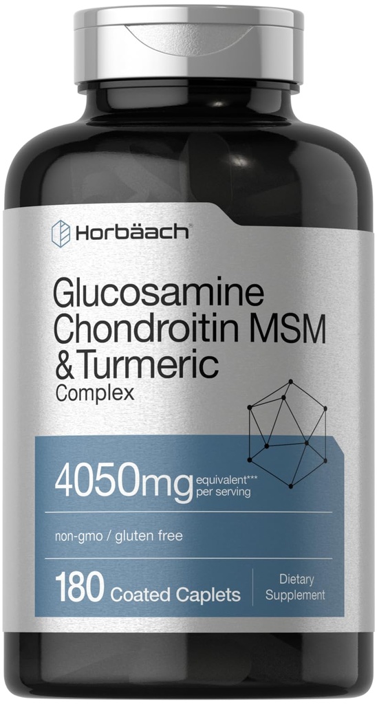 Horbäach Glucosamin Chondroitin MSM | 4050 mg | 180 Caplets | mit Turmeric | Triple Strength Formula | Non-GMO & Gluten kostenlose Ergänzung