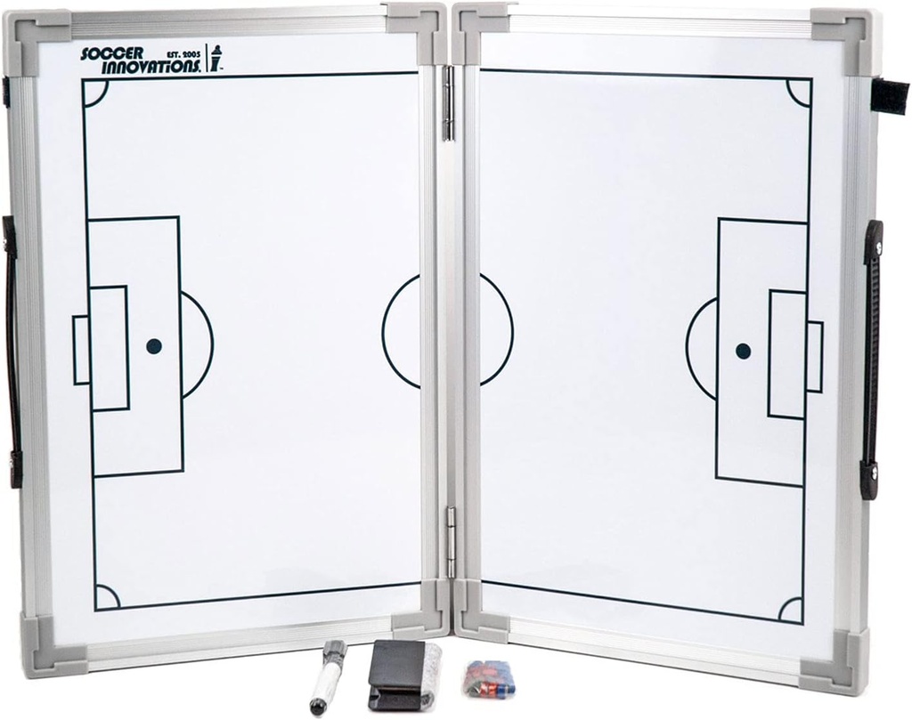 Soccer Innovations Hinged Magnetic Tactic Coaching Board, Estremamente Portable Dry Erase White Board for Soccer Coachs of All Levels to Perform Tactical Analysis.