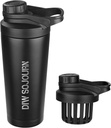 Bouteille de shaker DIW 24 oz,Bouteille de shaker en acier inoxydable au design sans bruit,Bouteille de shaker en métal isolé pour les mélanges de protéines et préentraînement,Gym Bouteille Shaker(Noir)