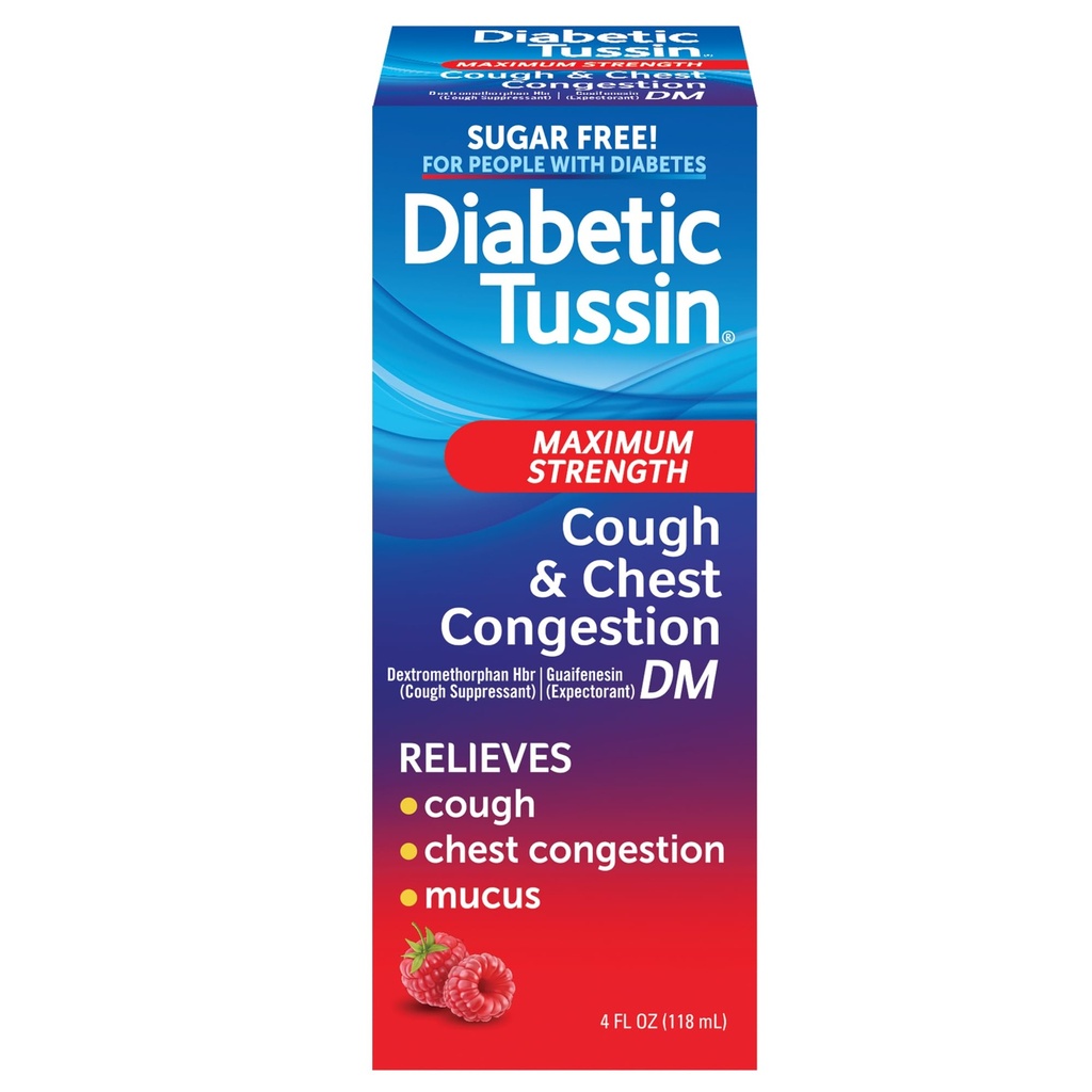 Diabetic Tussin DM Maximale Stärke Husten und Chest Congestion Relief Flüssigkeit Husten Syrup, Sicher für Diabetiker, Berry Flavored, 4 Fl Oz (Pack von 1)