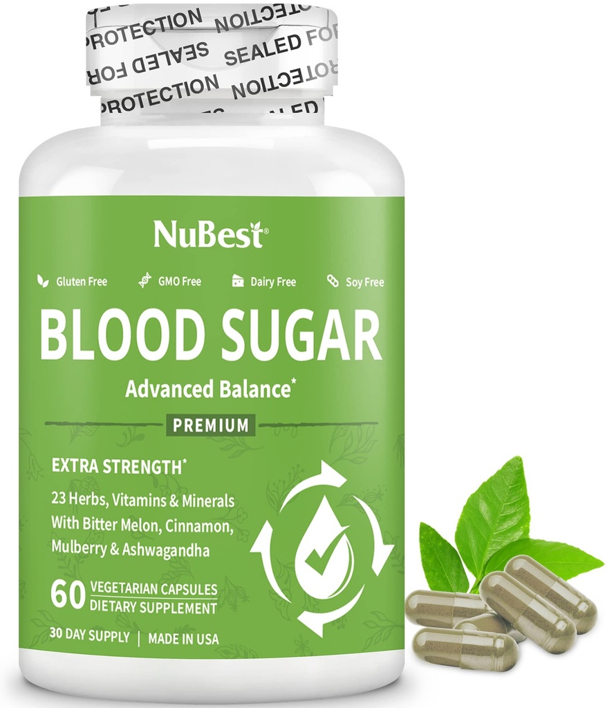 Blutzucker - Fortgeschrittene Formel mit Bitter Melon, Ashwagandha, Cinnamon, Chrom, Magnesium, Vitamine, Alpha Lipoic Acid, Cayenne Pfeffer & More | 60 Kapseln | 1 Monat Versorgung