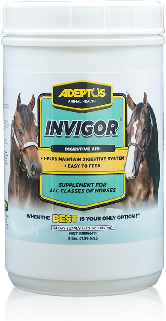 Adeptus Nutrition Invigor Equine Digestive Unterstützungsergänzung, Tägliche präbiotische Hefe-Formel mit hydrolysiertem und dehydriertem Hefe, Low-Sugar Futter Topper für alle Klassen von Pferden, 3 Lbs