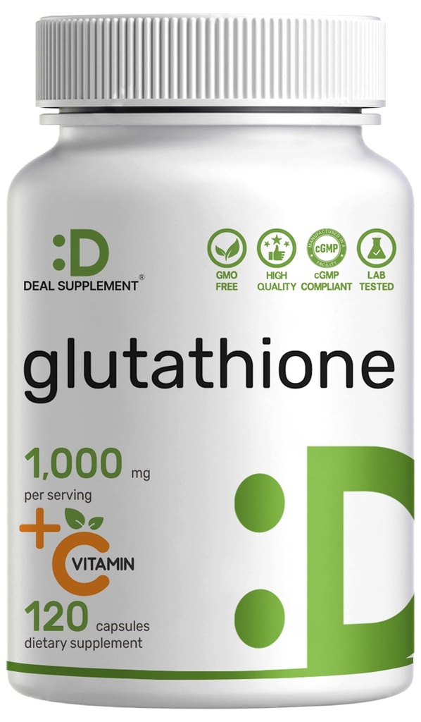 Glutathione Supplement 1.000mg Per Serving, 98% Purity | Plus Vitamina C 500mg, Active Ridotto Form (GSH) | Antiossidante Intracellulare – Supporta la disintossicazione & Salute Immune