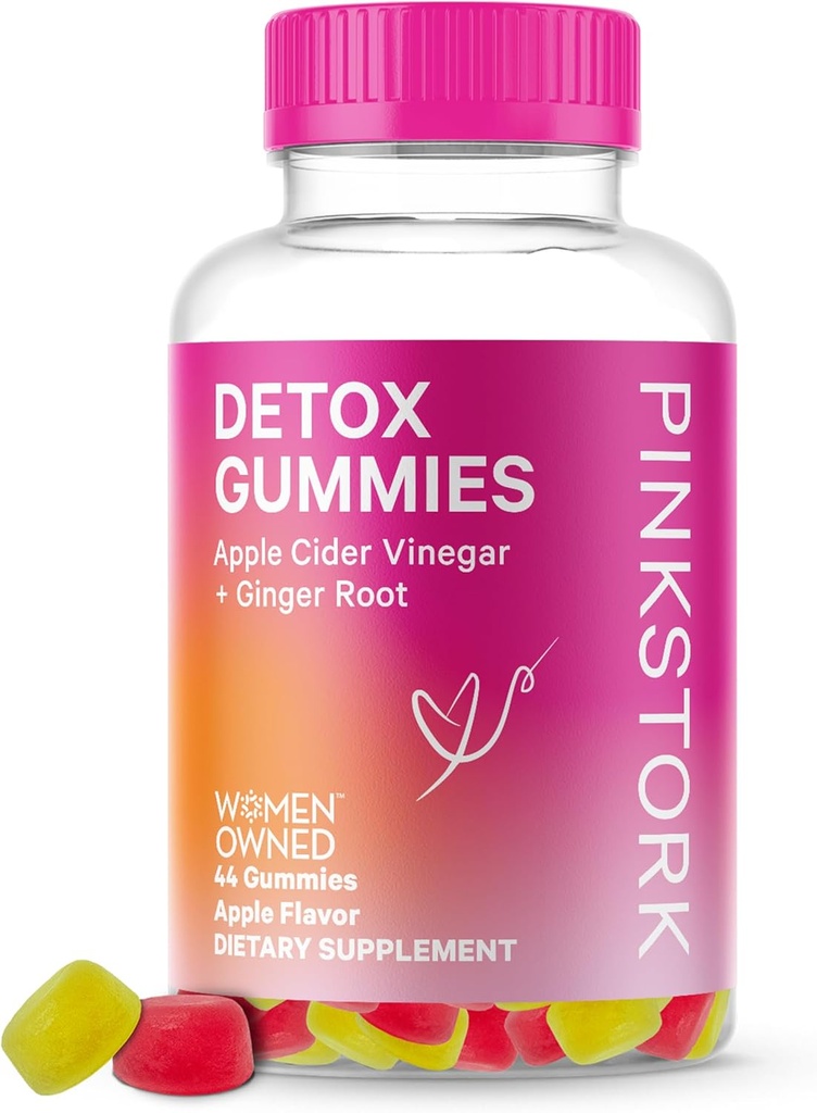 Pink Stork Detox Gummis, Apfelessig Gummis mit Inder helfen Bloating, Gut Health and Digestion, Kaubare ACV Gummis - 44 Count, 1 Packung, 0,3 Pfund
