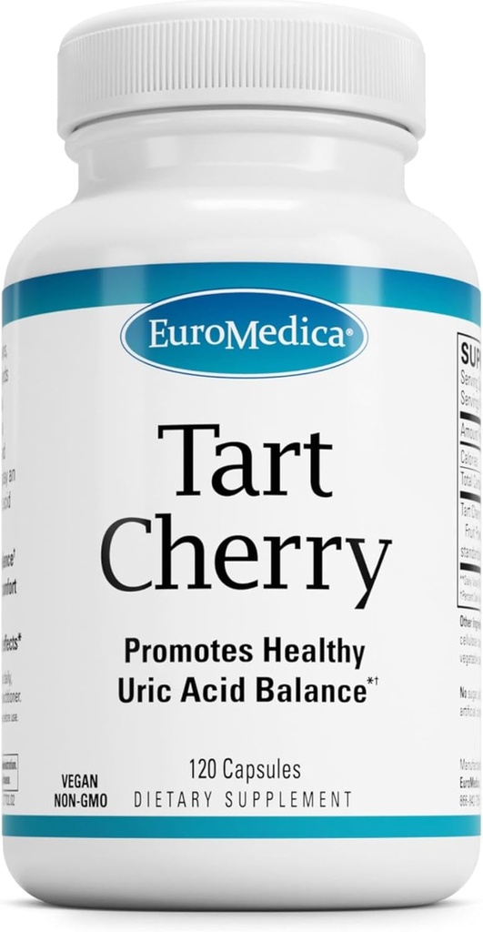 EuroMedica Tart Cherry - Supplément antioxydant pour soutenir l'équilibre acide urique et la santé articulaire - Supplément alimentaire végétalien - Supplément alimentaire pour aider à la récupération après l'exercice - 120 capsules