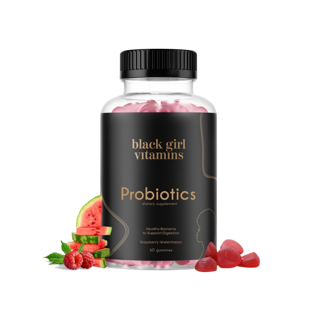 Schwarze Mädchen Vitamine - Probiotische Gummie für Verdauungs- und Immununterstützung, Glutenfreie Vitamine, (Raspberry-Watermelon), 60ct