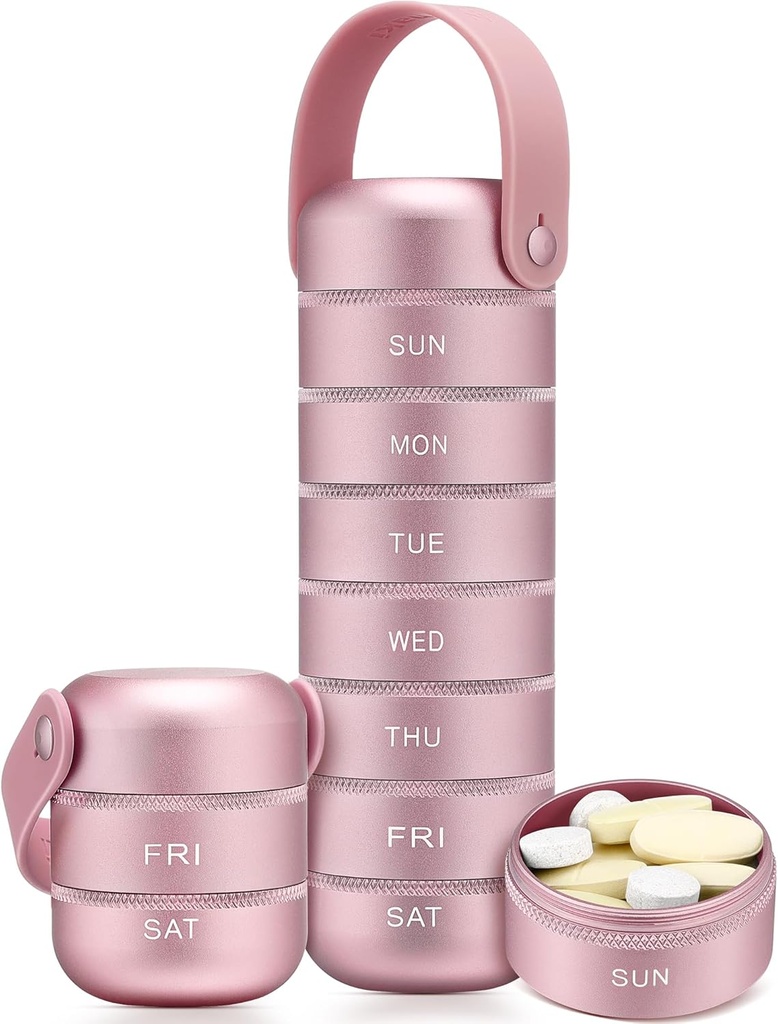 Organizzatore di pillole settimanali in metallo Zannaki, grande scatola di viaggio 7 giorni, impermeabile caso di pillole giornaliere con manico in silicone, contenitore portapillole portatile in lega di alluminio per vitamina, medicina, supplemento, pillole