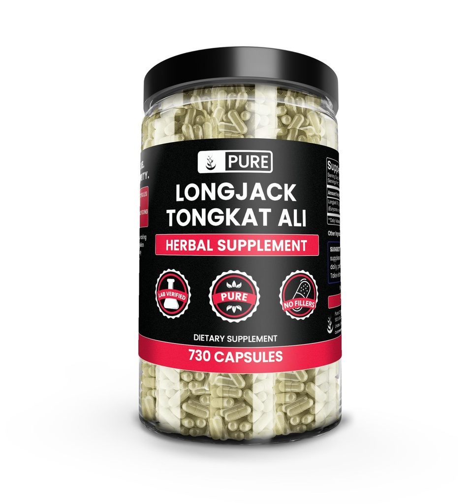 Ingredienti originali puri Longjack (Tongkat Ali) (730 capsule) No Magnesio o Filler di riso, Sempre Pure, Lab verificato