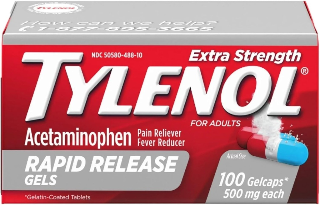 Tylenol Extra Strength Gelcaps rilascio rapido, 100 Conte Bottiglie (Pack of 2)