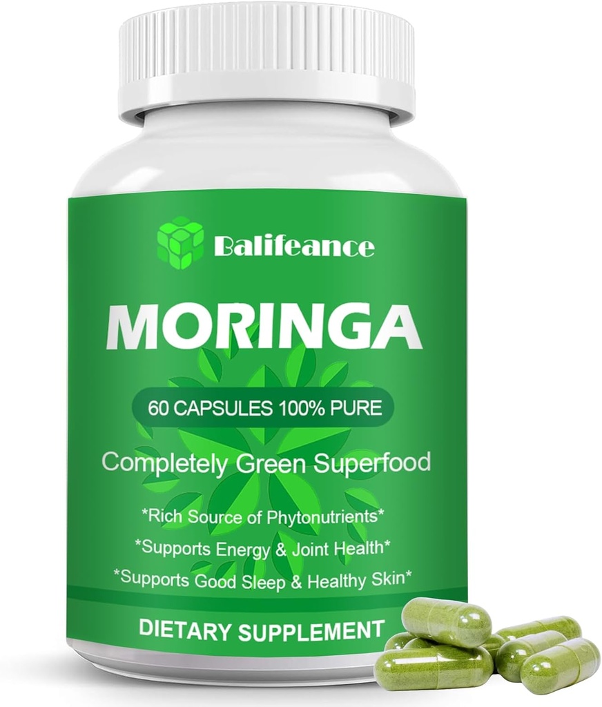 Moringa Kapseln 800mg, Pure Moringa Pulver Kapseln - Unterstützung Energie, Hautgesundheit, Gut Health+ für Männer & Frauen | Green Antioxidant Superfood w/Essential Vitamine & Aminosäuren A1