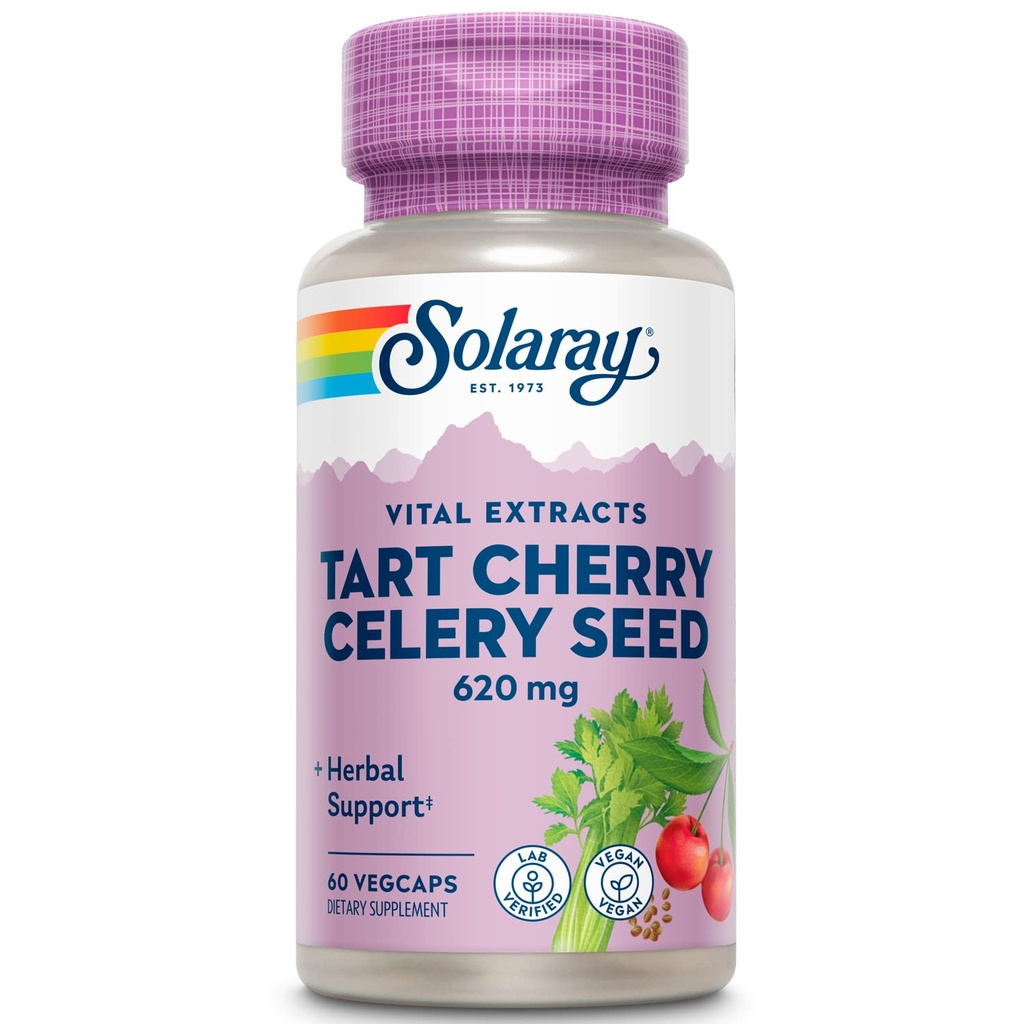 SOLARAY Tart Cherry & Celery Seed | Livelli di acido urico sano, giunto, recupero del muscolo & sostegno del sonno | 60 VegCaps