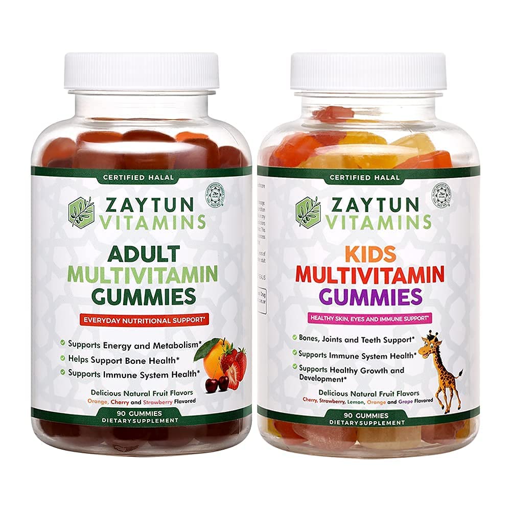 Bambini Halal e Gummies Multivitaminici adulti, Supporto nutrizionale giornaliero completo per la famiglia, Vegetariano, Supporta energia e crescita sana, Made in USA - Vitamine Halal