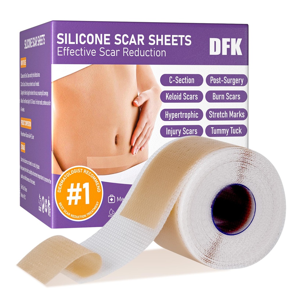 Feuilles de cicatrices en silicone, ruban de cicatrices en silicone (1.6"x 79" Roll-2M), bandes en silicone réutilisables professionnelles, feuilles de cicatrices en silicone doux pour cicatrices chirurgicales, kéloïde, cicatrices Acné, cicatrices Burn, section C