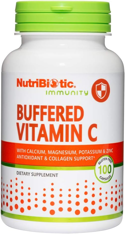 NutriBiotic Buffered Vitamin C, 500 Mg, 100 Caps | Vitamina di grado farmaceutico C con calcio, magnesio, potassio e zinco | Supporto antiossidante e collagene | Non OGM & Gluten Free