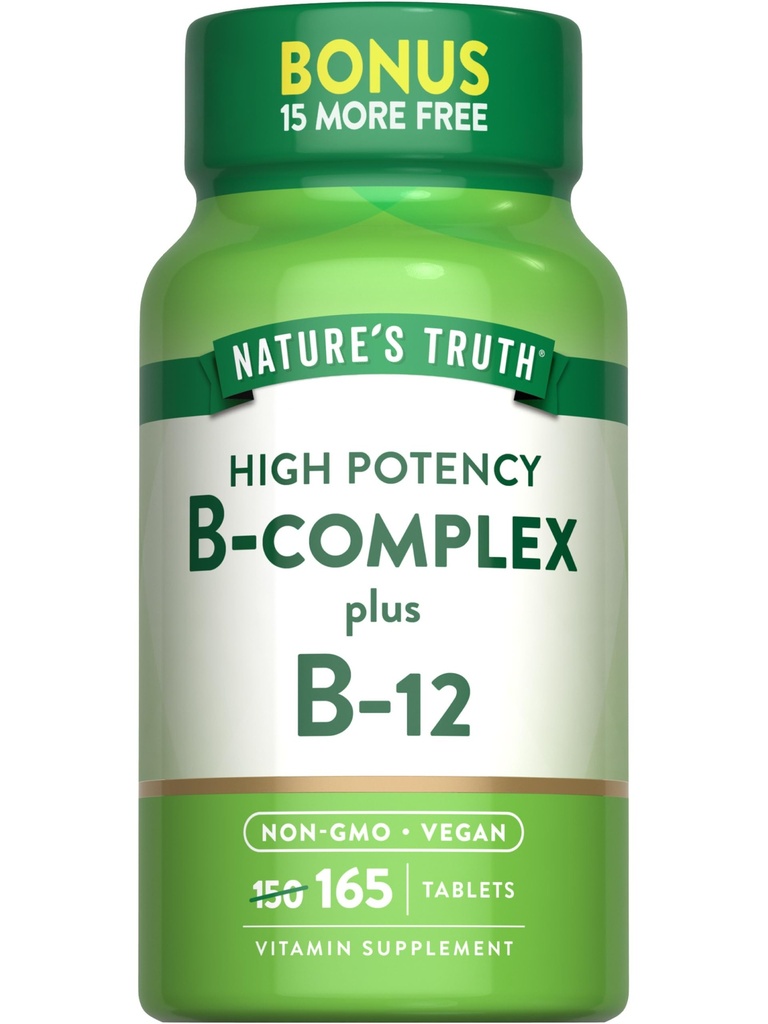 Nature's Truth Vitamin B Complex | 165 Tablets | Plus B12 | Vegan & Non-GMO Supplement
