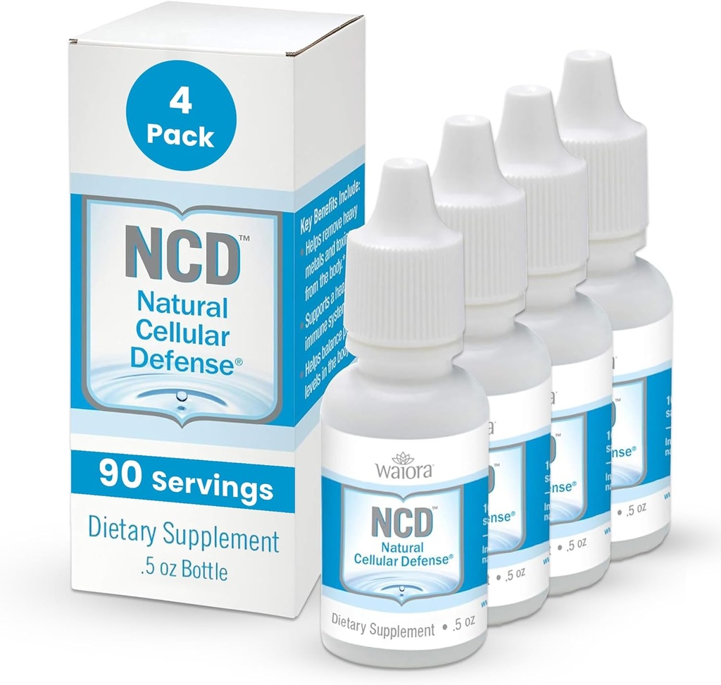 Waiora Natural Cellular Defense (NCD) Liquid Zeolite Drops, Clinoptilolite per gli uomini e le donne - Supplemento per Immune, Sano Gut Support, Cleanse, pH Balance (0.5oz Bottiglia, 4 Ct – 360 serv)