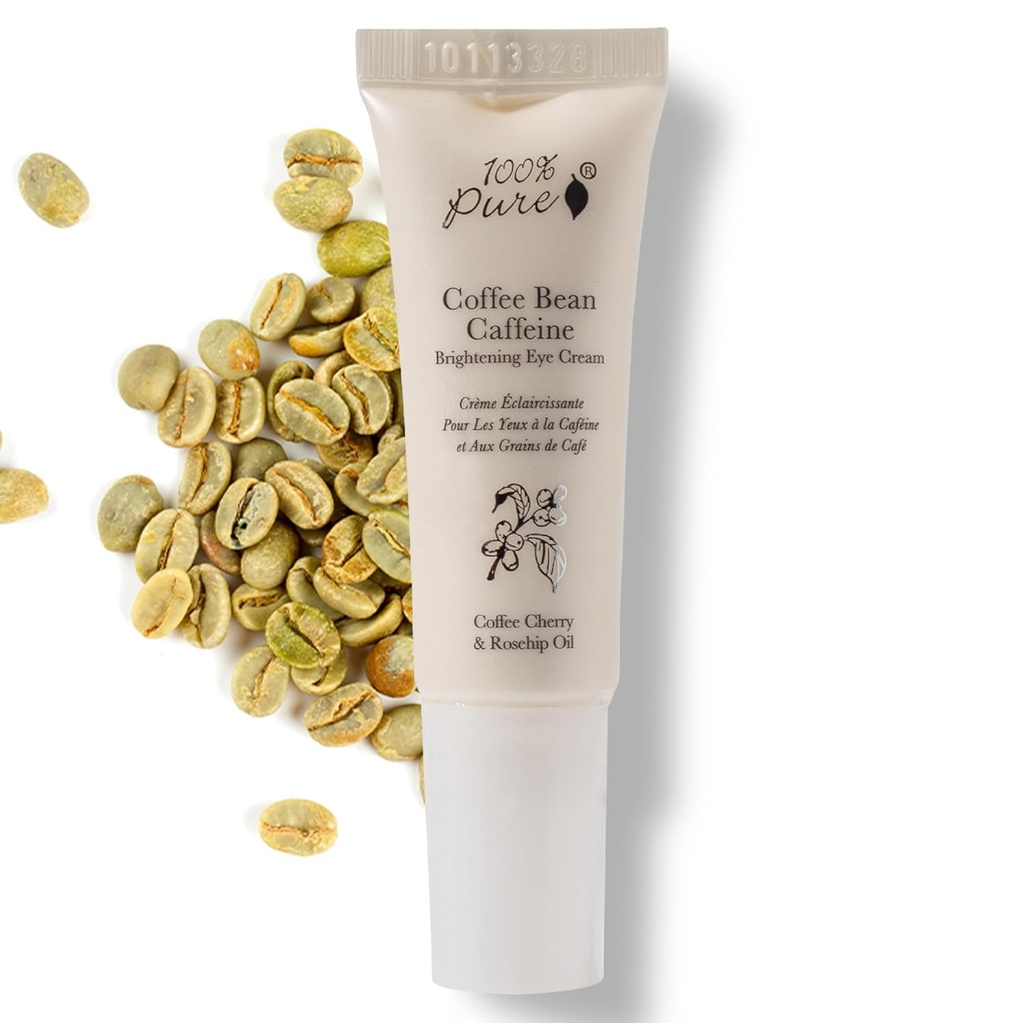 100% PURE chicco di caffè Caffeina Eye Cream Refresh & Hydrate sotto il trattamento degli occhi Ridurre il gonfiore, cerchi scuri, rughe con tè verde, rosa Hip, vitamina E - occhi vibranti giovanili - Vegan - 0.3 oz
