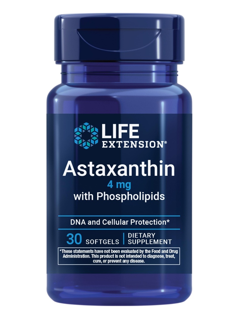 Extension de vie Astaxanthine avec Phospholipides – Soutien antioxydant, Santé oculaire – Algae-Derved – Sans gluten, non-OGM – 30 Softgels