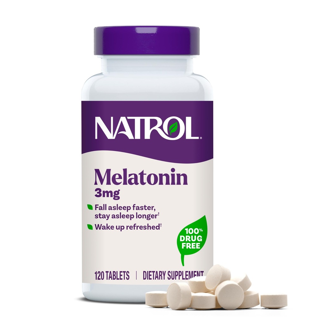 Natrol Melatonin 3 mg, complément alimentaire pour sommeil reposé, compléments de sommeil pour adultes, 120 comprimés de mélatonine, 120 jours d'approvisionnement