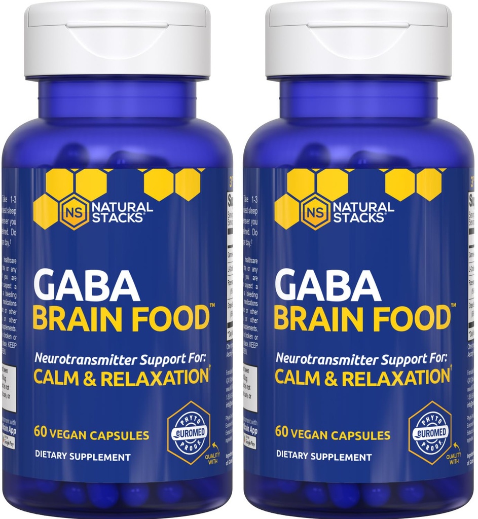 GABA Brain Food - Supplément GABA avec extrait de L-Citrulline et de Grape - Supports Calme et Relaxation - Aide au sommeil nocturne - Supports Production d'acide aminobutyrique Gamma - 120 Capsules de L-Citrulline