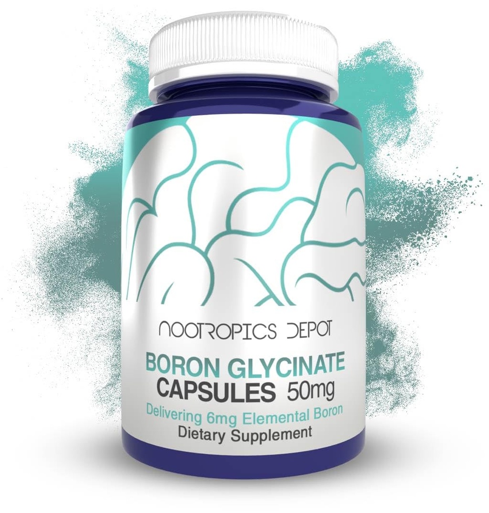 Nootropics Depot Boron Glycinat Capsules de 50mg de glycine Livraison de 6mg Boron élémentaire de testostérone, Inflammation, Immune et soutien cognitif de 120